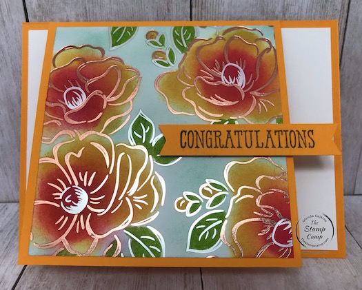 Flowering Foils Fun Fold card from Stampin' Up! Details are on my blog here: https://wp.me/p59VWq-aSR . #stampinup #floweringfoils #thestampcamp #saleabration