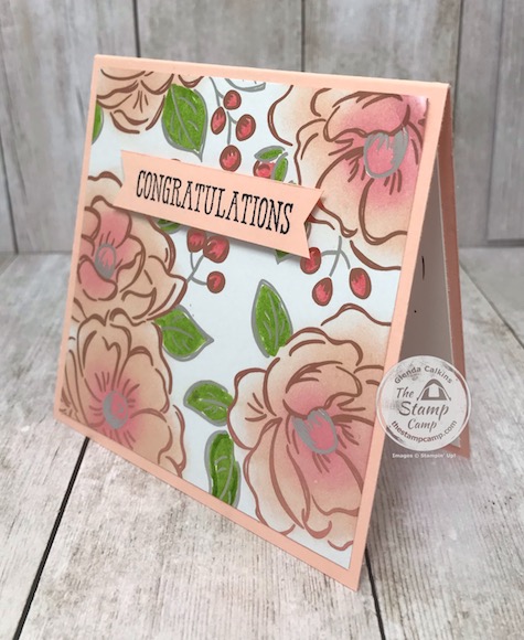 This is part of the 2nd Release for Sale-a-bration Freebies for 2020. Love this foiled paper. Details on my blog here: https://wp.me/p59VWq-aSf . #stampinup #saleabration #thestampcamp #floweringfoils