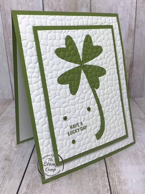 St. Patrick's Day is just around the corner; create this card with just a few items you probably already have on hand. Details are on my blog here: https://wp.me/p59VWq-aQ8 #punches, #dies, #embossing #thestampcamp #stampinup
