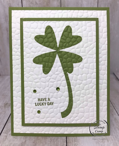 St. Patrick's Day is just around the corner; create this card with just a few items you probably already have on hand. Details are on my blog here: https://wp.me/p59VWq-aQ8 #punches, #dies, #embossing #thestampcamp #stampinup