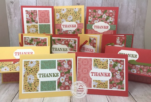 Ornate Garden Designer Paper 11 cards in a snap! Visit my blog here for all the details: https://wp.me/p59VWq-aVk #stampinup #ornategarden #thestampcamp #onesheetwonder