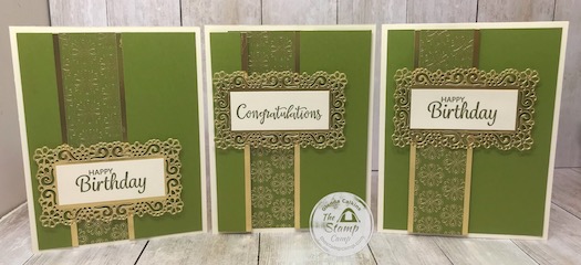 Same Layout done 3 different ways with the Ornate Garden Specialty Designer Series Paper. Details are on my blog here: https://wp.me/p59VWq-aUw #stampinup #ornategarden #layouts #thestampcamp
