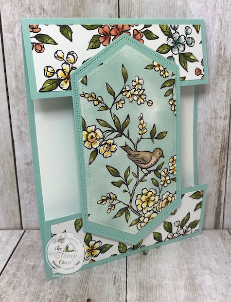Here's a fun fold card featuring the Bird Ballad Designer Series Paper. This card doesn't have any stamping on it; just paper and dies to create this fun fold card. Details can be found on my blog here: https://wp.me/p59VWq-bfI. #stampinup #thestampcamp #glendasblog #funfold #designerseriespaper