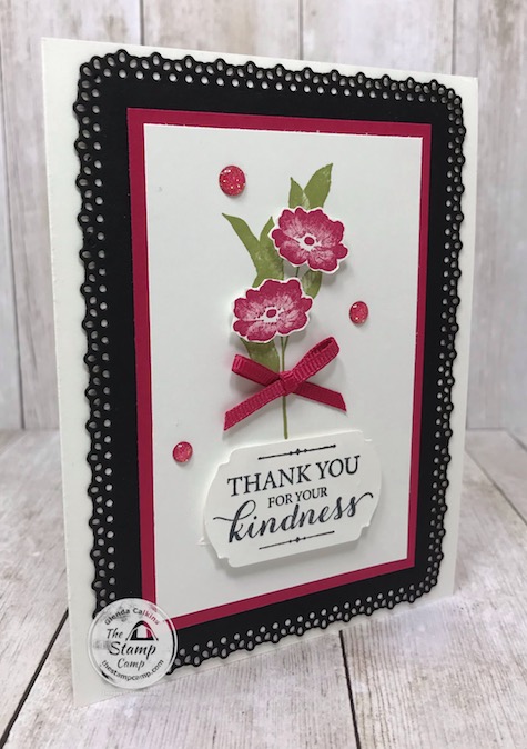 The layered with kindness stamp set from Stampin' Up! is on the retired list which ends on June 2nd. Details for this card and supplies is on my blog here: https://wp.me/p59VWq-bfB. #stampinup #thestampcamp #glendasblog #layeredwithkindness