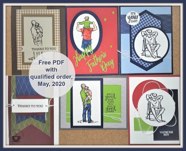 Customer Appreciation for May 2020 is the A Good Man stamp set from Stampin' Up! This set makes great cards for birthday's, Father's Day, Thinking of You, Retirement, Get Well. The PDF file is FREE with a min. $40.00 order and the use of the current hostess code. Details are on my blog here: https://wp.me/p59VWq-aXH . #stampinup #fathersday #agoodman #thestampcamp