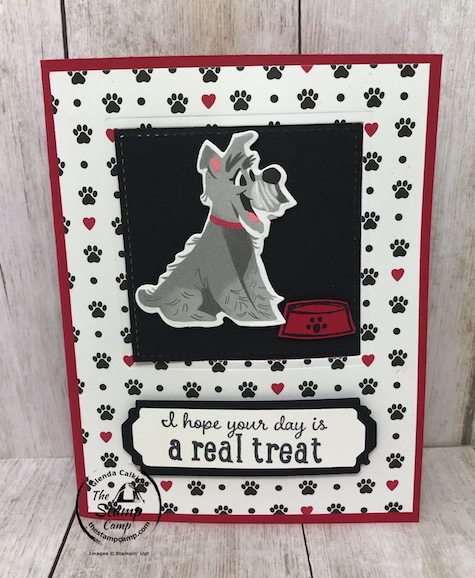 This adorable doggie is part of the Playful Pets Suite of products from Stampin' Up! I created this card for my little granddaughter Sophia who is a total dog lover. The Playful Pets Designer Series Paper can easily be cut with the coordinating Pampered Pets Dies. Details are on my blog here: https://wp.me/p59VWq-bhm. #stampinup #thestampcamp #pamperedpets #funfold
