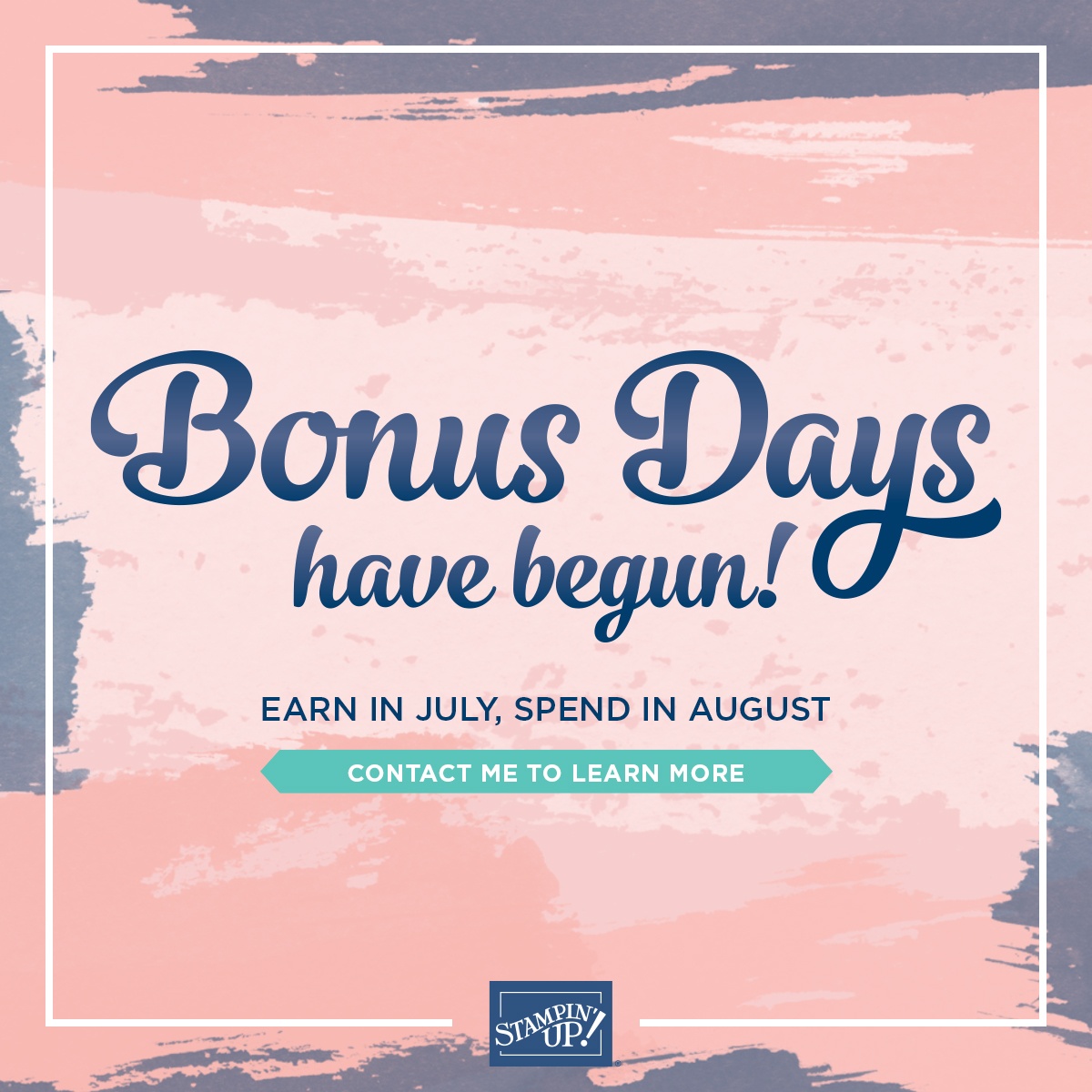 It's Bonus Days! What is that? Place a min. $50.00 Online Order (before shipping and tax) between July 1 - August 3, 2020 and earn a coupon code for $5.00 off your order placed August 4 - 31, 2020. You can earn as many coupon codes as you want; there is no limit! See my blog here for details: https://wp.me/p59VWq-bjw