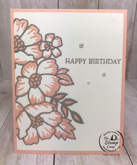 This is the Split Die Technique using the Blossoms in Bloom Bundle from Stampin' Up! This bundle is so versatile and there are so many techniques you can do with this bundle you will wonder why you haven't tried them yet. Details on this technique and the bundle are on my blog here: https://wp.me/p59VWq-blg #stampinup #blossomsinbloom #thestampcamp #techniques
