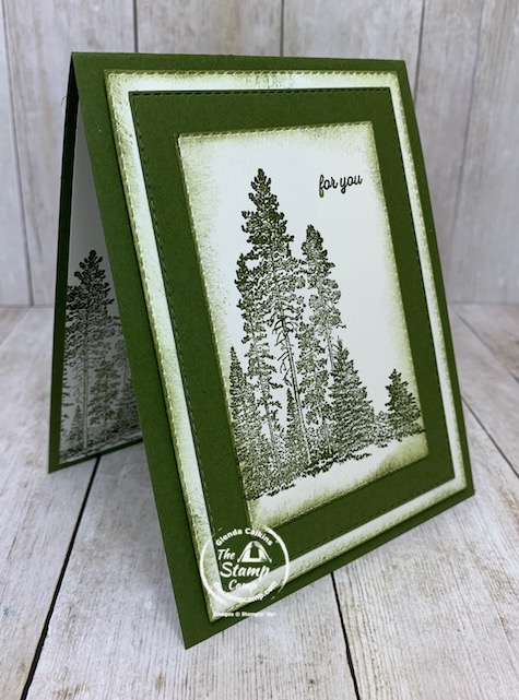 Do you care to take a guess at Which Stampin' Up! Stamp Set has this grouping of trees? When I saw this image I immediately thought of a masculine card and I love the Stitched Rectangle dies. You can create a quick and easy masculine card in no time and the Mossy Meadow ink and card stock color is perfect. Details are on my blog here: https://wp.me/p59VWq-bmi. #masculine #stampinup #thestampcamp #campology