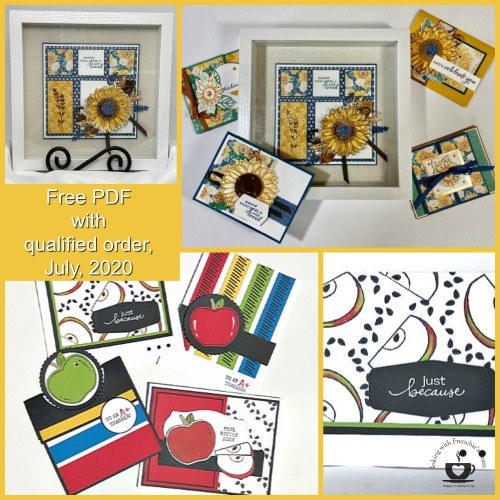 The Customer Appreciation PDF file for July 2020 features the Harvest Hellos and the Celebrate Sunflowers stamp sets. This month's PDF files will give you a jump start on your fall gift giving ideas and cards. Details are on my blog here: https://wp.me/p59VWq-bjw. #stampinup #thestampcamp #harvesthellos #celebratesunflowers