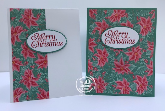 Christmas Cards don't have to be time consuming. You can create beautiful Christmas cards in no time with the right paper pack, sentiment and framelits. Both of these cards were create with just 1 sheet of Designer Series Paper; think of how many Christmas cards you could make in no time at all. Details are on my blog here: https://wp.me/p59VWq-bm0. #stampinup #christmas #thestampcamp #christmascards