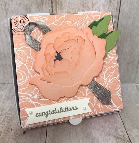 The Prized Peony Bundle is my featured stamp set for July. It has the perfect coordinating Designer Series Paper pack which is the Peony Garden Designer Series Paper. This bundle is gorgeous for cards but you can also use it to create beautiful gift boxes; for weddings, birthday's, bridal shower etc. Details are on my blog here: https://wp.me/p59VWq-blp. #stampinpup #prizedpeony #giftbox #thestampcamp