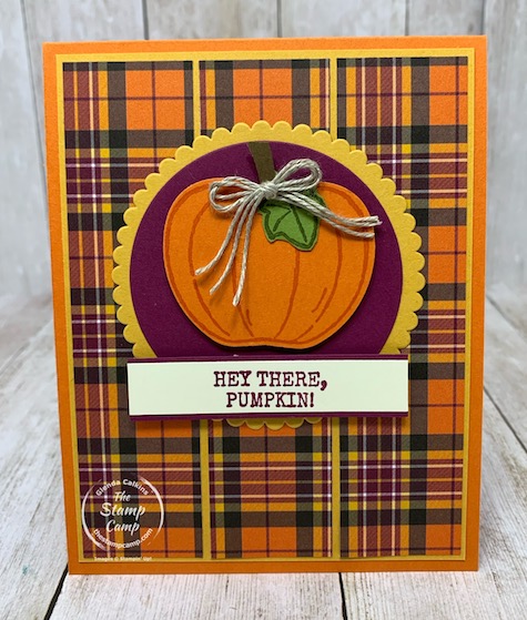 Sorry to say it is getting that time of the year when we start thinking about back to school; apples and pumpkins. When I saw the sketch challenge on the Creating with Team Stamp Camp Facebook page I new right away I was going to use the Harvest Hellos stamp set and punch. Details are on my blog here: https://wp.me/p59VWq-bq9. #stampinup #harvesthellos #thestampcamp #fall