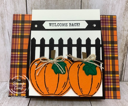 Harvest Hellos combined with the Autumn Wheelbarrow Dies create the perfect Fall cards for gift giving or just because. The fence die from the Autumn Wheelbarrow Dies is perfect for scrapbooking your fall pages as well. There is so much you can do with these dies. Details are on my blog here: https://wp.me/p59VWq-br5. #stampinup #dies #thestampcamp #fall