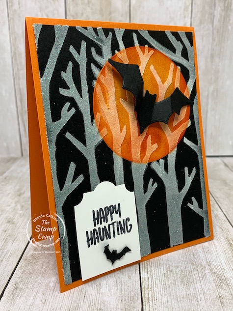 Tuesday's Tips and Techniques this week features the Shimmer White Embossing Paste with the Basic Pattern Decorative Masks. I chose the Spooky Trees Mask and paired it with the Halloween Magic Dies and the Banner Year stamp set. Details are on my blog here: https://wp.me/p59VWq-btZ. #stampinup #halloween #embossingpaste #thestampcamp