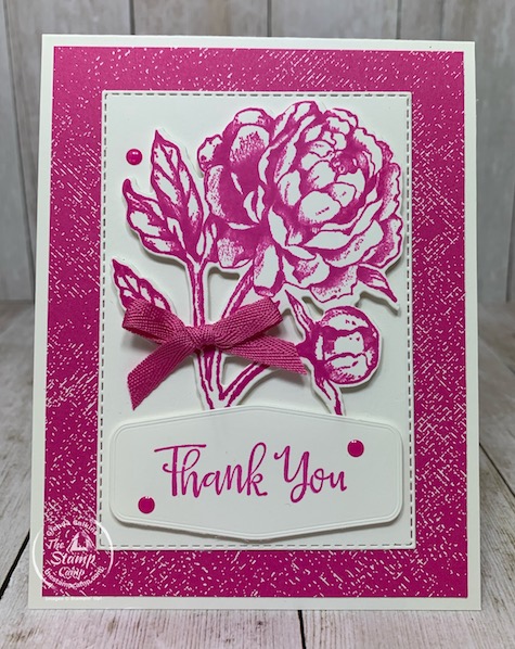What do you think about Monochromatic cards? Yay or Nay? How about the Magenta Madness color Yay or Nay? I personally really like Monochromatic cards and this card came about from some left over pieces for other cards. Don't you love it when that happens? Check out my blog here for details: https://wp.me/p59VWq-bup. #stampinup #thestampcamp #incolor #prizedpeony