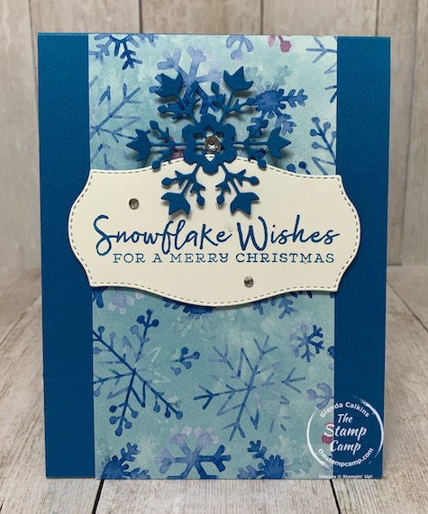 The Snowflake Splendor Designer Series Paper is beautiful on both side so why not showcase both sides? Check out this card/gift card holder using the Snowflake Wishes Bundle and the Snowflake Splendor paper. Details are on my blog here: https://wp.me/p59VWq-brU. #stampinup #snowflake #thestampcamp
