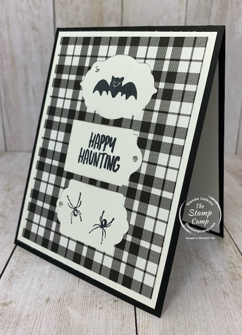 The Trio of Tags Dies can create an interesting focal point for your stamped images. This super cute card is monochromatic and perfect for Halloween. Details are on my blog here: https://wp.me/p59VWq-btG. #stampinup #halloween #thestampcamp #dies