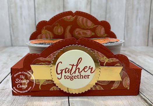 Make It Monday - Gather Together KCup Holder for a special little gift. Join me at 11AM EST on my Facebook page or YouTube Channel "The Stamp Camp" to see how to create this fun little project. Details are on my blog here: https://wp.me/p59VWq-bwB. #stampinup #thestampcamp #makeitmonday #holder