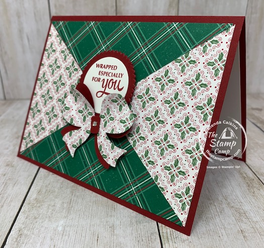 Does this card looked like it was wrapped? That was the look I was going for when I created this card. This is a fun way to use the designer series paper for any occasion and super simple to do. I paired the Gift Wrapped stamp set with the Tis the Season Designer Series Paper for a fun card.Details are on my blog here: https://wp.me/p59VWq-bvQ. #thestampcamp #stampinup #designerpaper #christmas
