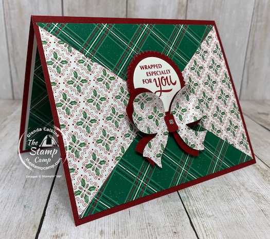 Does this card looked like it was wrapped? That was the look I was going for when I created this card. This is a fun way to use the designer series paper for any occasion and super simple to do. I paired the Gift Wrapped stamp set with the Tis the Season Designer Series Paper for a fun card.Details are on my blog here: https://wp.me/p59VWq-bvQ. #thestampcamp #stampinup #designerpaper #christmas