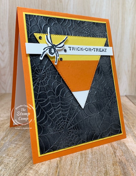 Happy Halloween! Today's card was created for a challenge at the Paper Craft Crew. The triangle on the sketch reminded me of a candy corn so this is what I came up with. The stamp set I used is the Hallows Night Magic bundle. Details are on my blog here: https://wp.me/p59VWq-byW. #thestampcamp #stampinup #halloween #sketches