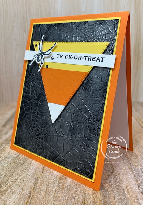 Happy Halloween! Today's card was created for a challenge at the Paper Craft Crew. The triangle on the sketch reminded me of a candy corn so this is what I came up with. The stamp set I used is the Hallows Night Magic bundle. Details are on my blog here: https://wp.me/p59VWq-byW. #thestampcamp #stampinup #halloween #sketches