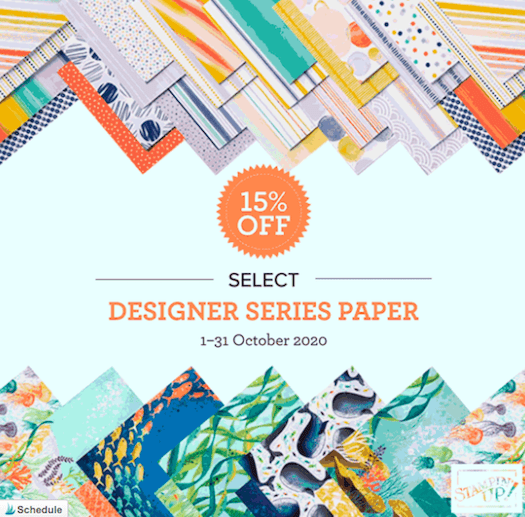 Select Designer Series Paper Packs 15% off in the month of October 2020; see my blog for all the details here: https://wp.me/p59VWq-bv3. #stampinup #thestampcamp #designerpaper