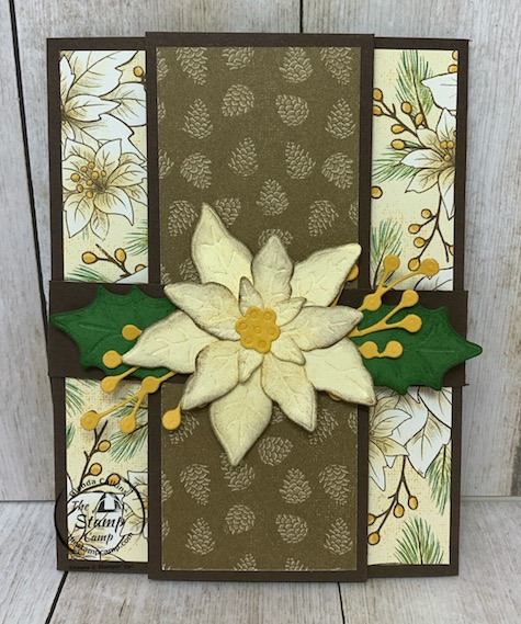 It's Fun Fold Friday and today I have a fun fold card for you using the Poinsettia Place Designer Series Paper. This fun fold is a great way to showcase both sides of the Designer Series Paper. Details can be found on my blog here: https://wp.me/p59VWq-by0 #stampinup #thestampcamp #funfold #poinsettia