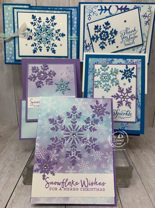 My featured stamp set for October 2020 is the Snowflake Wishes Bundle with the Snowflake Splendor Designer Series Paper; which by the way is 15% off this month. October is Designer Series Paper Sale at Stampin' Up. See my blog here for all the details: https://wp.me/p59VWq-bv3. #stampinup #thestampcamp #designerpaper