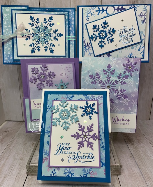 My featured stamp set for October 2020 is the Snowflake Wishes Bundle with the Snowflake Splendor Designer Series Paper; which by the way is 15% off this month. October is Designer Series Paper Sale at Stampin' Up. See my blog here for all the details: https://wp.me/p59VWq-bv3. #stampinup #thestampcamp #designerpaper