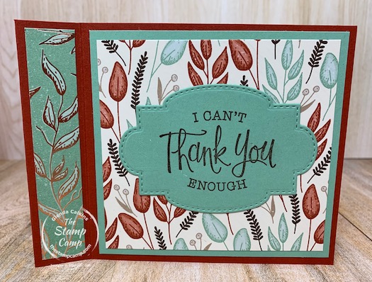Have you ever tried the Book Binding Technique? This is a super easy technique and a great way to use up some Designer Series Papers you may have laying around. I wanted to use up my Gilded Autumn Specialty Paper and this card did the trick. #thestampcamp #stampinup #technique #designerpaper