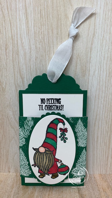 The Gnome for the Holiday's is the perfect stamp set to create this fun gift card holder. This adorable notecard/gift card holder is perfect to attach to a present or even hang on your tree. Details and PDF file are found on my blog. #thestampcamp #stampinup #giftcardholder