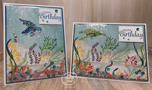 Want to know how to create the easiest shaker card ever? I'll show you on my blog today. These cards feature the Whale of a Time Designer Series Papers; so cool. #stampinup #thestampcamp #technique