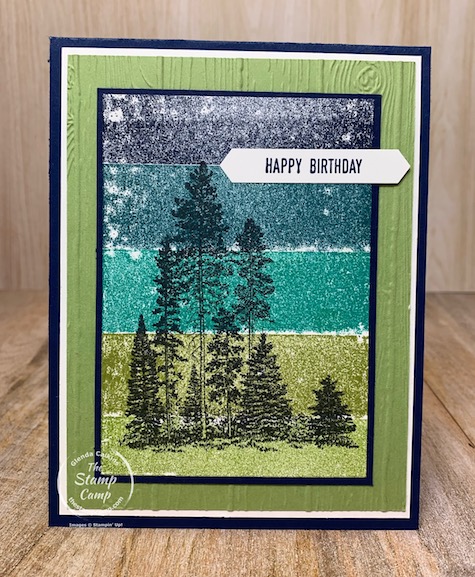 Have you ever tried the Painters Tape Technique for creating a scenic background? This was the first time I gave it a try and I really like how they turned out. After creating my background I pulled out my Campology stamp set and stamped that over the top. Pretty Cool technique! #stampinup #thestampcamp #technique