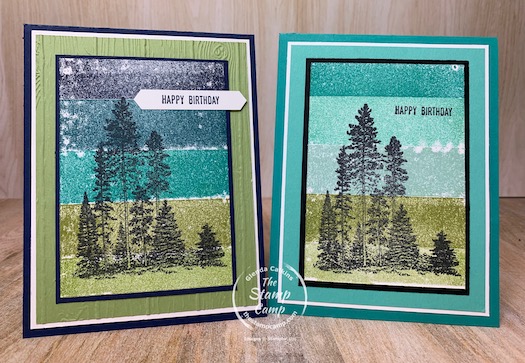 Have you ever tried the Painters Tape Technique for creating a scenic background? This was the first time I gave it a try and I really like how they turned out. After creating my background I pulled out my Campology stamp set and stamped that over the top. Pretty Cool technique! #stampinup #thestampcamp #technique