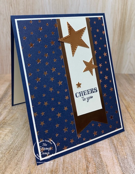 Cheers to You with the Brightly Gleaming Specialty Designer Series Paper; see it's not just for Christmas. The prints in this paper pack can be used for so many other occasion not just Christmas. This card was created for a few of my team members who have promoted. #stampinup #thestampcamp #brightlygleaming