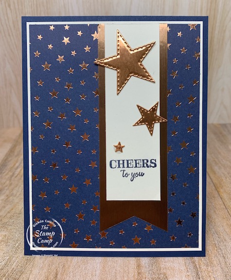 Cheers to You with the Brightly Gleaming Specialty Designer Series Paper; see it's not just for Christmas. The prints in this paper pack can be used for so many other occasion not just Christmas. This card was created for a few of my team members who have promoted. #stampinup #thestampcamp #brightlygleaming