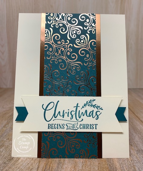 Saturday Sketch Challenge featuring the Brightly Gleaming Specialty Designer Series Paper from Stampin' Up! paired with the For Unto Us Stampin' Up! stamp set is the perfect combination for not only a quick and easy card but Oh so pretty! #thestampcamp #stampinup #christmas