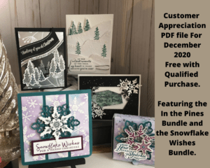 In the Pines and Snowflake Wishes are the stamp sets for the December Customer Appreciation PDF file. The PDF file is free with a min. $30.00 order and use the December 2020 Host Code. #stampinup #thestampcamp #Christmas