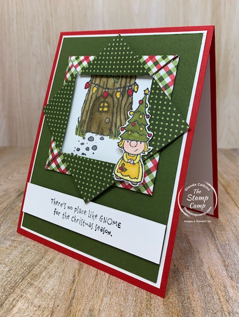 The Stampin' Up! Gnome for the Holiday's Stamp Set is perfect for this Fun Fold Friday Card. This is a Folded Paper Frame Technique. An oldie but a super sweet technique and card. #thestampcamp #stampinup #funfold