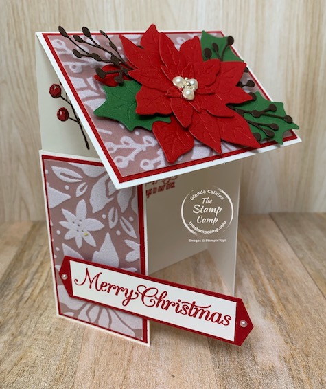 It's Fun Fold Friday and today I have the Double Dutch Fun Fold Card. This might be new to you or an old fun fold. Either way this is a fun card to create and with the Stampin' Up! Poinsettia Petals Bundle and the Stampin' Up! Plush Poinsettia Specialty Papers makes this card a stunner to be sure! #thestampcamp #stampinup #funfold #technique