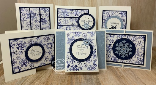 The Stampin' Up! Snowflake Splendor Designer Series Paper with the Stampin' Up! Snowflake Wishes Bundle are the perfect combinations to use for this One Sheet Wonder technique. #thestampcamp #stampinup #onesheetwonder #christmas