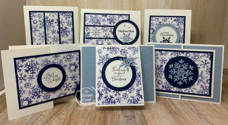 The Stampin' Up! Snowflake Splendor Designer Series Paper with the Stampin' Up! Snowflake Wishes Bundle are the perfect combinations to use for this One Sheet Wonder technique. #thestampcamp #stampinup #onesheetwonder #christmas