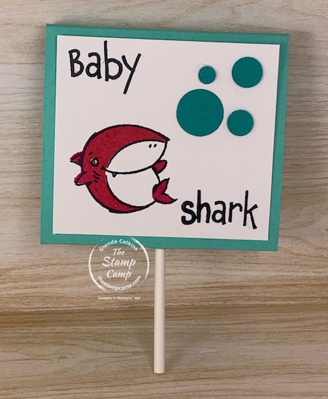 Are you looking for a quick and easy Valentine's Day project that the kids can help you with? Look no further than these super quick and easy Baby Shark Sucker Holder. #thestampcamp #stampinup #babyshark #treatholder