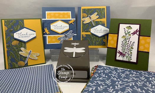 The Dandy Garden Suite of products from the January - June 2021 mini catalog is a hit! Have you gotten your bundle of products yet? The 6 X 6 Dandy Garden Designer Paper is beautiful and some sheets coordinate with the Dragonfly punch. #thestampcamp #stampinup #dandygarden #dragonfly