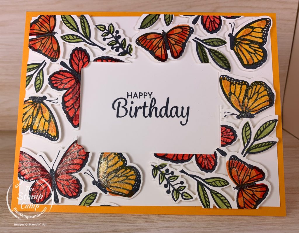 Have you ever tried the Floating Frame Technique? This was my first go at it and the results are stunning and the Floating and Fluttering Bundle has all the elements you need to do this fun technique. #thestampcamp #stampinup #butterflies #technique