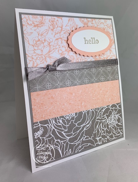 Saturday Sketch featuring the Peony Garden Designer Series Papers and the New Oval and Scallop Punch from the New January - June 2021 Mini. Stamp Set is Best Year from Stampin Up! #stampinup #thestampcamp #sketch