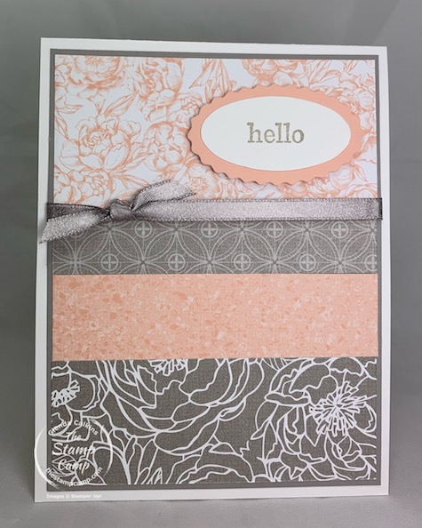 Saturday Sketch featuring the Peony Garden Designer Series Papers and the New Oval and Scallop Punch from the New January - June 2021 Mini. Stamp Set is Best Year from Stampin Up! #stampinup #thestampcamp #sketch