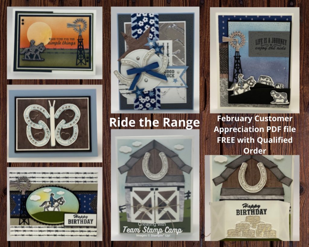The February Customer Appreciation PDF file features the Ride the Range stamp set/bundle from the January - June 2021 mini catalog. This fun stamp set has some awesome coordinating dies to help you create fun cards or scrapbook pages. #thestampcamp #ridetherange #stampinup